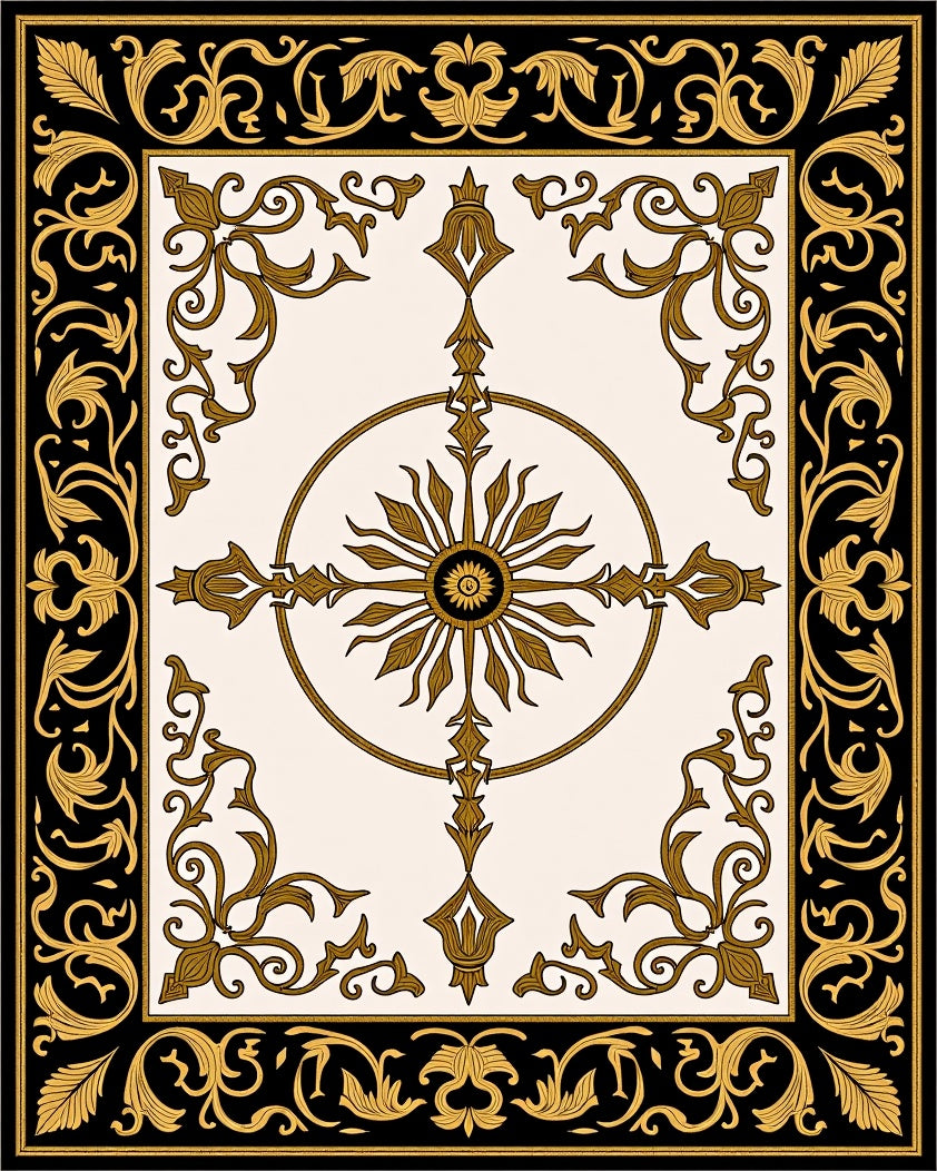 Black Gold Ornate Floral Centerpiece Rug