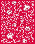 Crimson White Folk Art Whimsical Creatures Rug