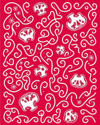 Crimson White Folk Art Whimsical Creatures Rug