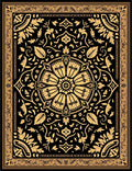 Ornate Black and Gold Floral Medallion Rug