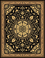 Ornate Black and Gold Floral Medallion Rug