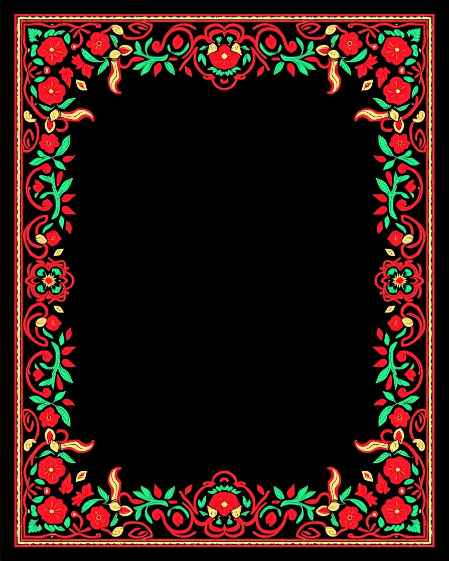 Red Green Floral Vine Border Rug