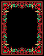 Red Green Floral Vine Border Rug