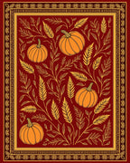 Autumn Pumpkin Foliage Scrollwork Border Rug