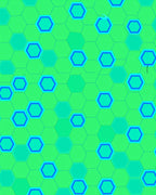 Vibrant Green Blue Hexagon Grid Rug