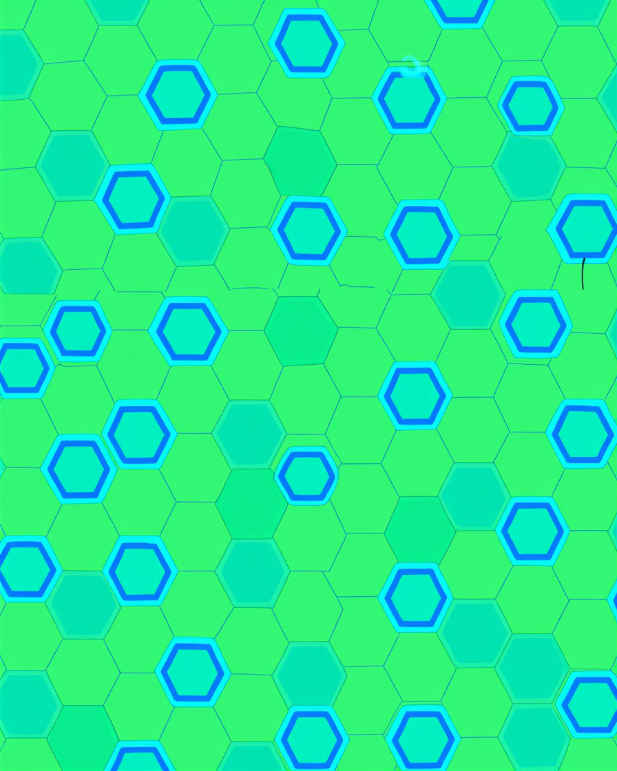 Vibrant Green Blue Hexagon Grid Rug