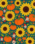 Whimsical Gnomes Sunflowers Pumpkins Teal Rug