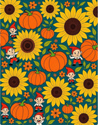 Whimsical Gnomes Sunflowers Pumpkins Teal Rug