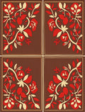 Brown Red Floral Vine Corner Arrangement Rug