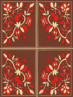 Brown Red Floral Vine Corner Arrangement Rug
