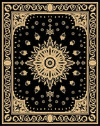 Black Gold Medallion Floral Border Rug