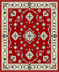 Crimson Red Cream Floral Medallion Square Rug