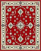 Crimson Red Cream Floral Medallion Square Rug
