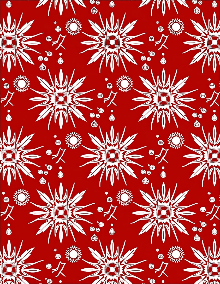 Crimson White Exploding Starburst Arrangement Rug