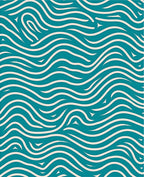 Deep Teal Cream Wavy Lines Rug