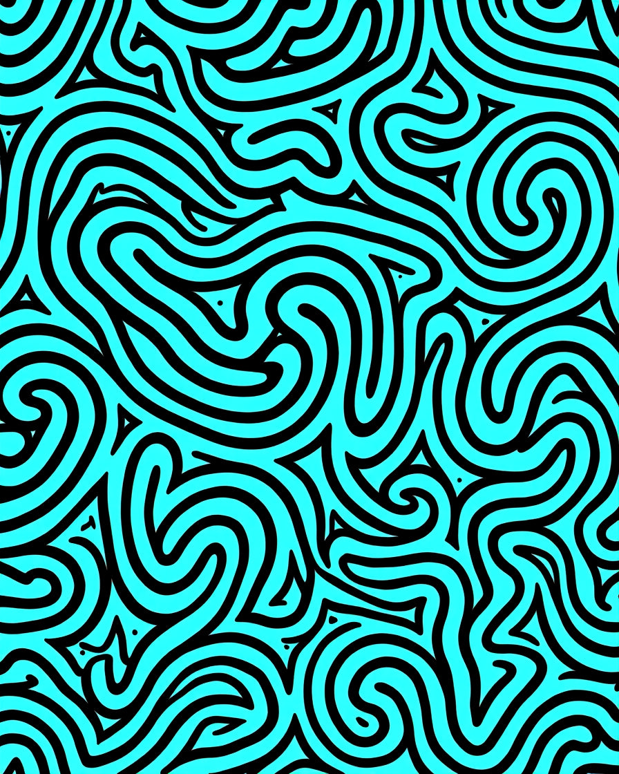 Aqua Black Abstract Swirls Rug