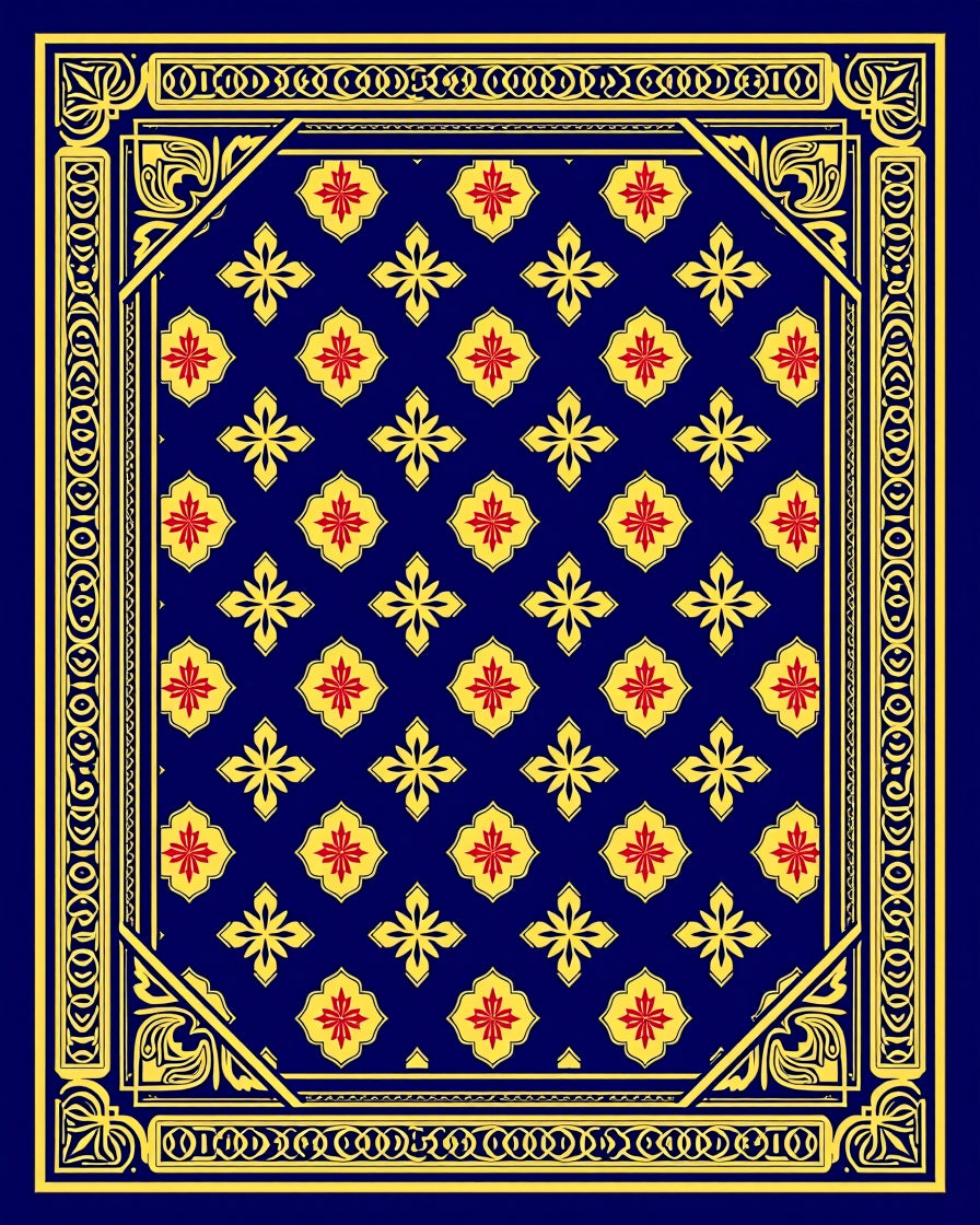 Grand Navy Floral Medallion Border Rug