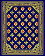 Grand Navy Floral Medallion Border Rug