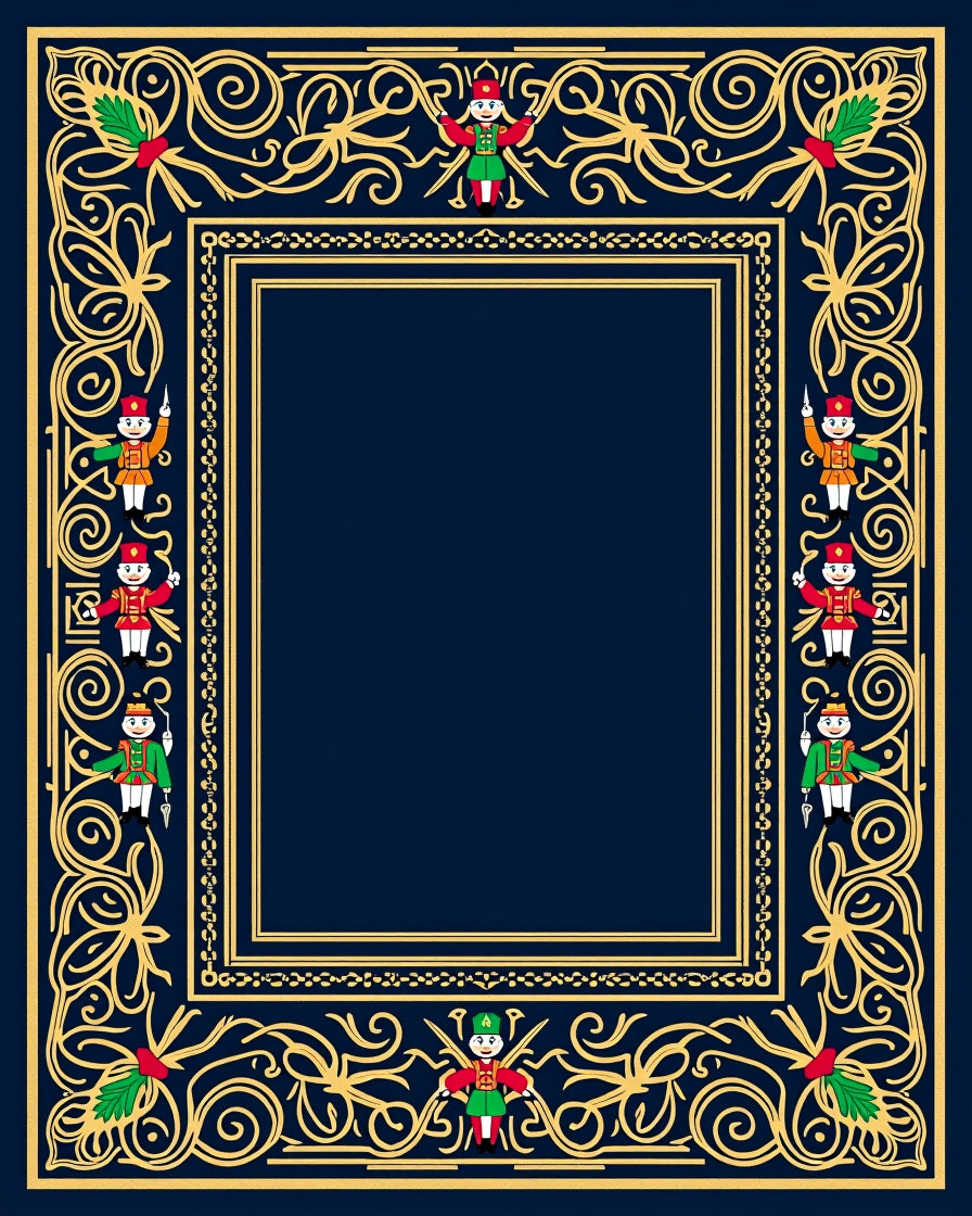 Ornate Navy Blue Soldier Border Rug