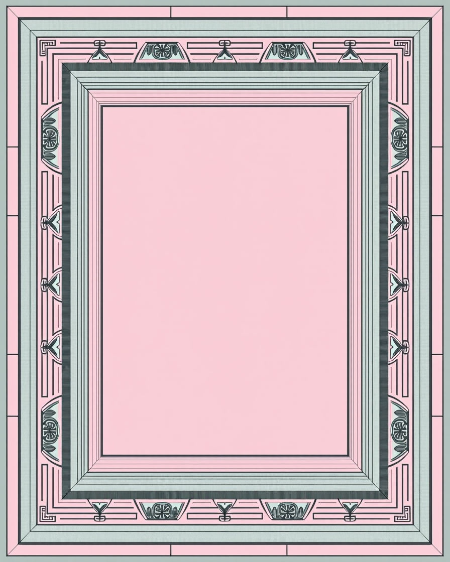 Pale Pink Mint Green Geometric Frame Rug