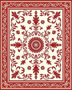 Ornate Red Leaf Garland Art Rug