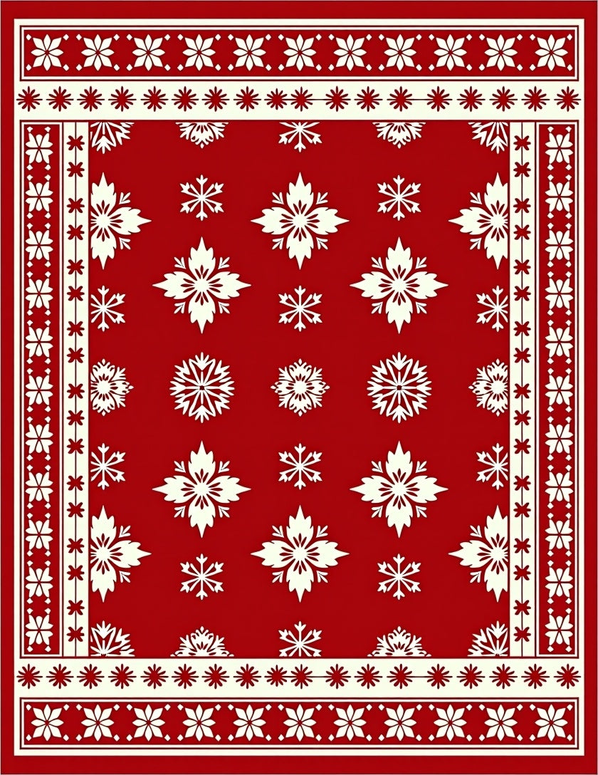 Rich Crimson Snowflake Border Rug