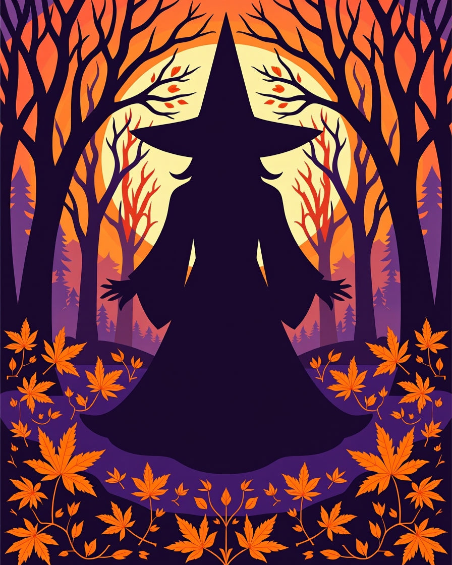 Mystic Autumn Witch Silhouette Rug