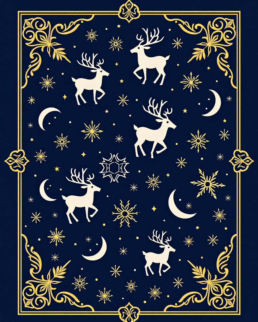Midnight Navy Celestial Reindeer Moonscape Rug