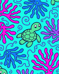 Whimsical Teal Sea Turtle Coral Reef Rug