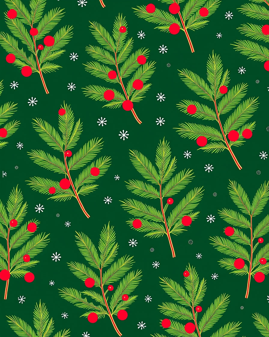 Holiday Green Red Pine Sprig Art Rug