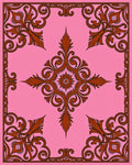 Pink Brown Floral Medallion Square Rug