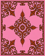 Pink Brown Floral Medallion Square Rug