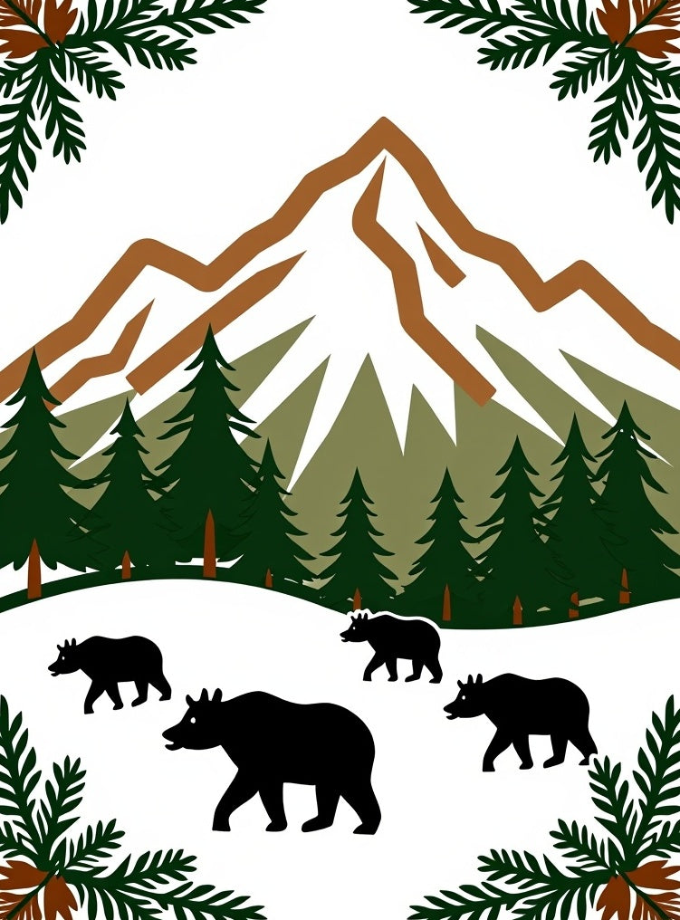 Woodland Mountain Bears Pine Forest Rug