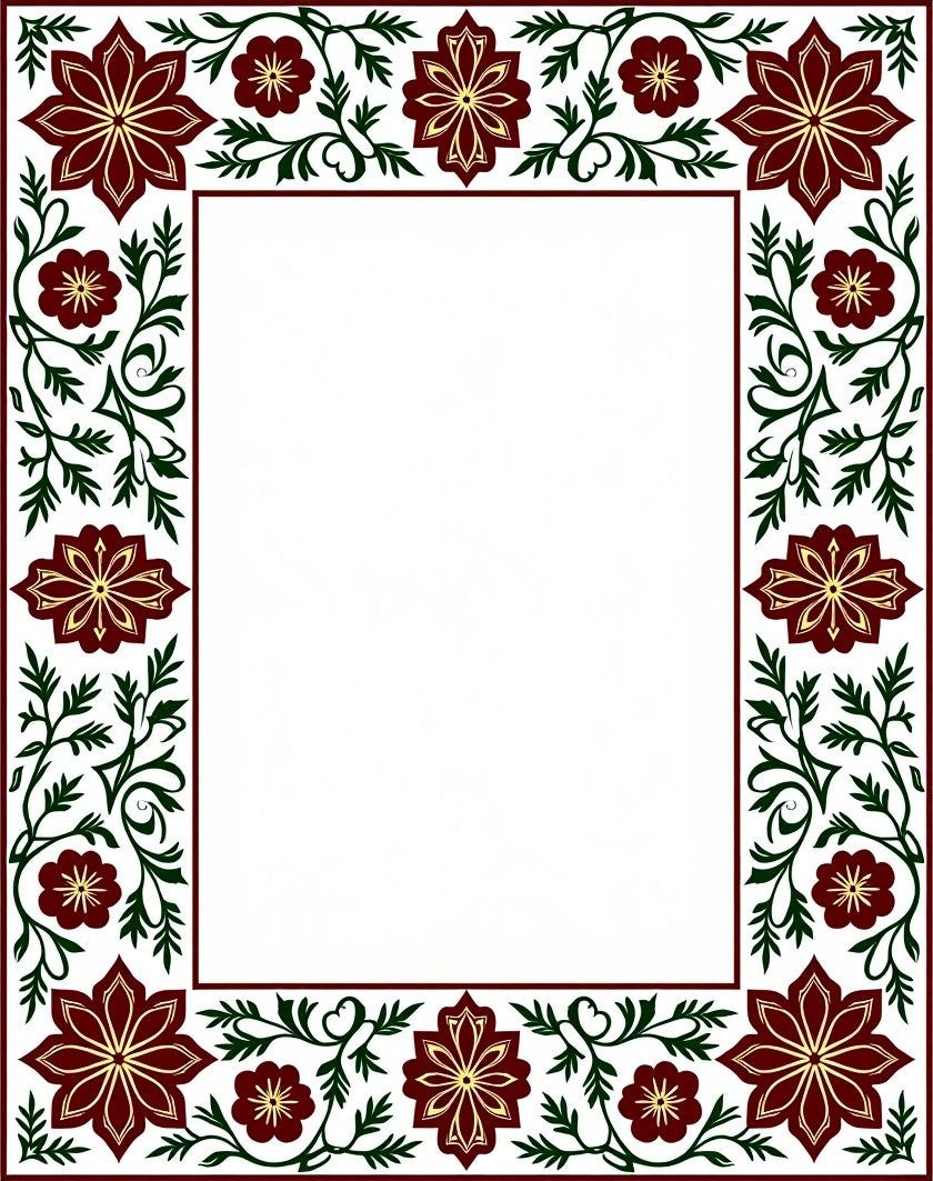 Crimson Golden Floral Vine Border Rug