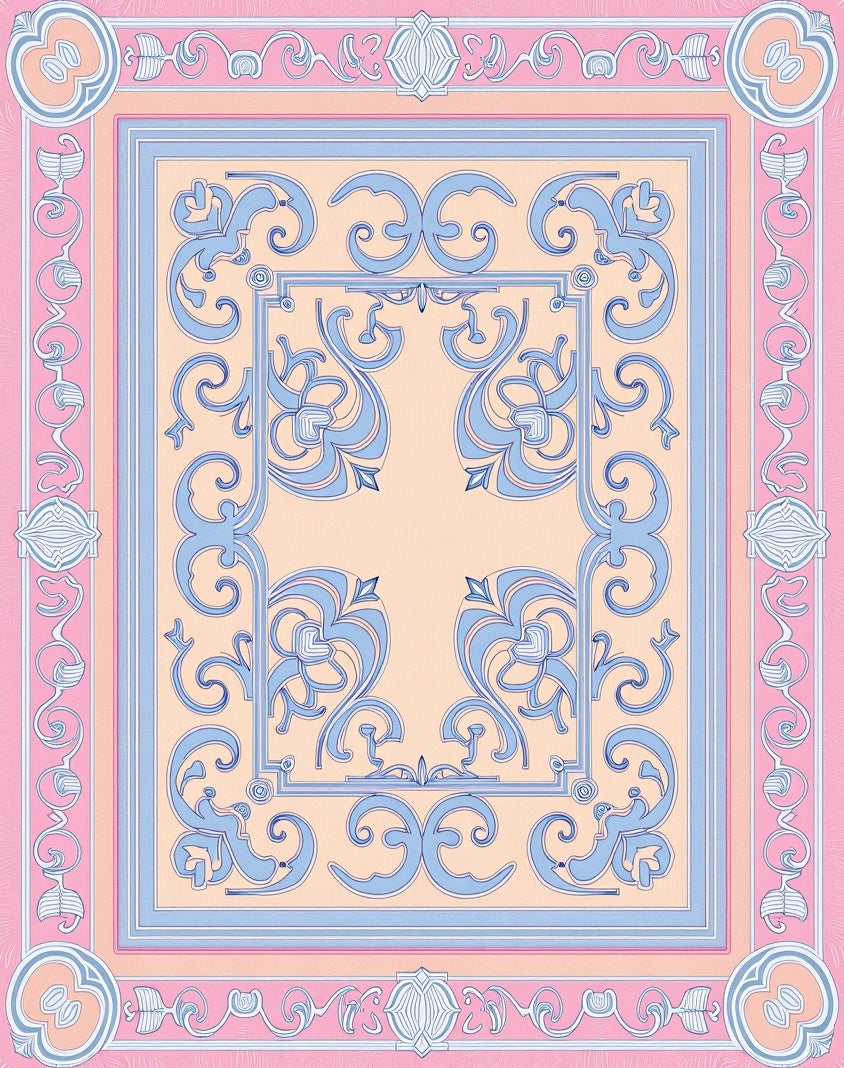 Art Nouveau Pink Light Blue Floral Rug