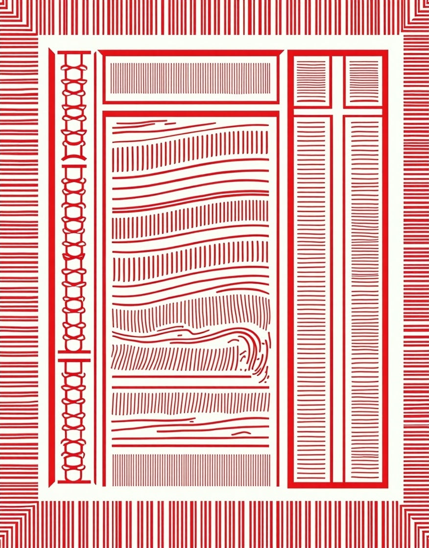 Crimson Textured Lines Composition Rug