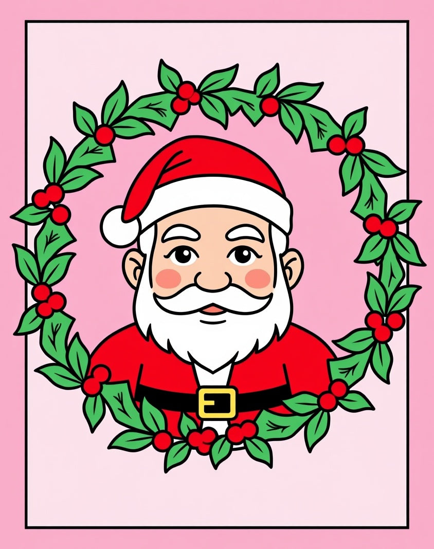 Friendly Santa Claus Holly Wreath Rug