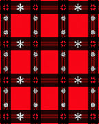 Red Black Plaid Snowflake Accents Rug