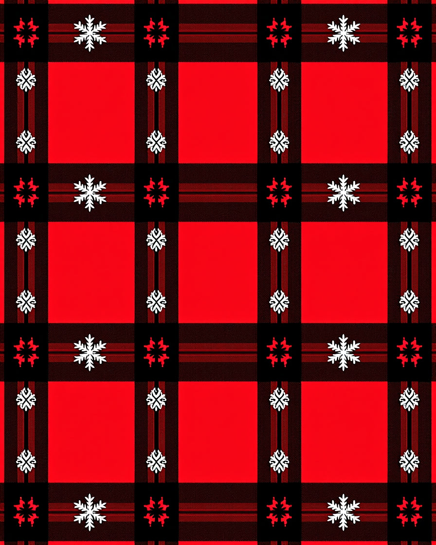 Red Black Plaid Snowflake Accents Rug