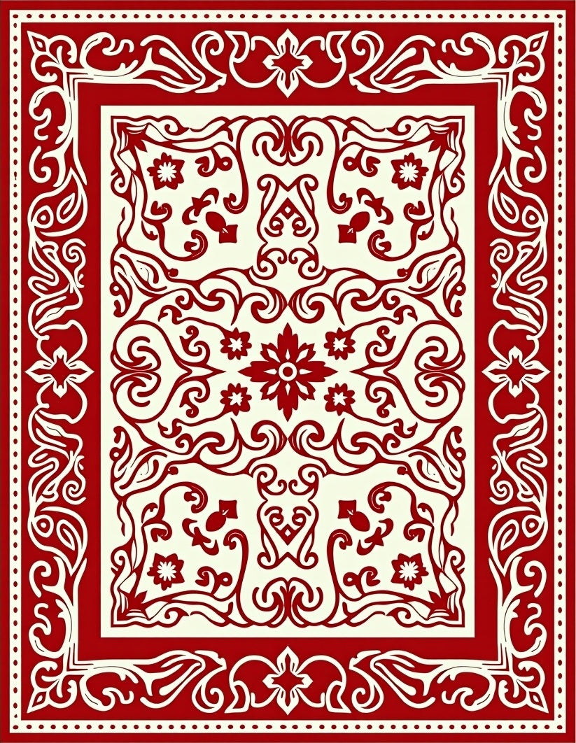 Classic Red Cream Floral Medallion Rug
