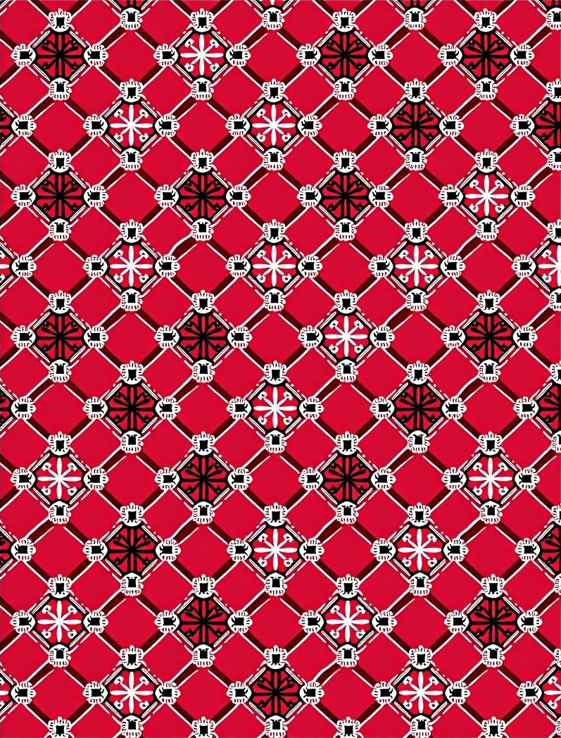 Bold Red White Black Geometric Medallion Rug