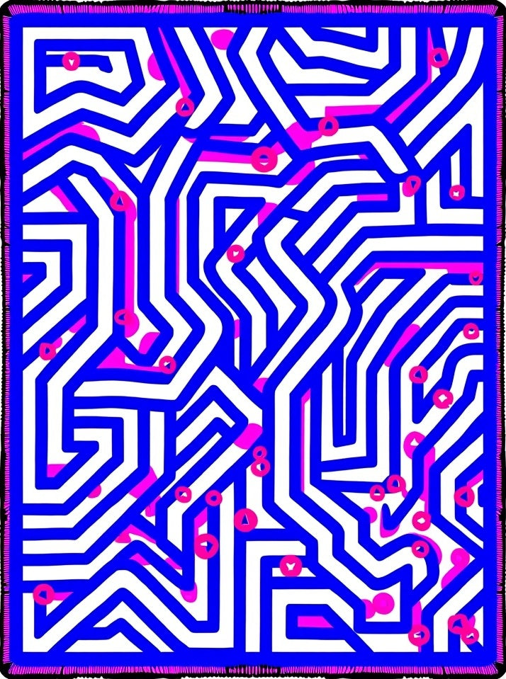 Abstract Blue White Geometric Maze Rug