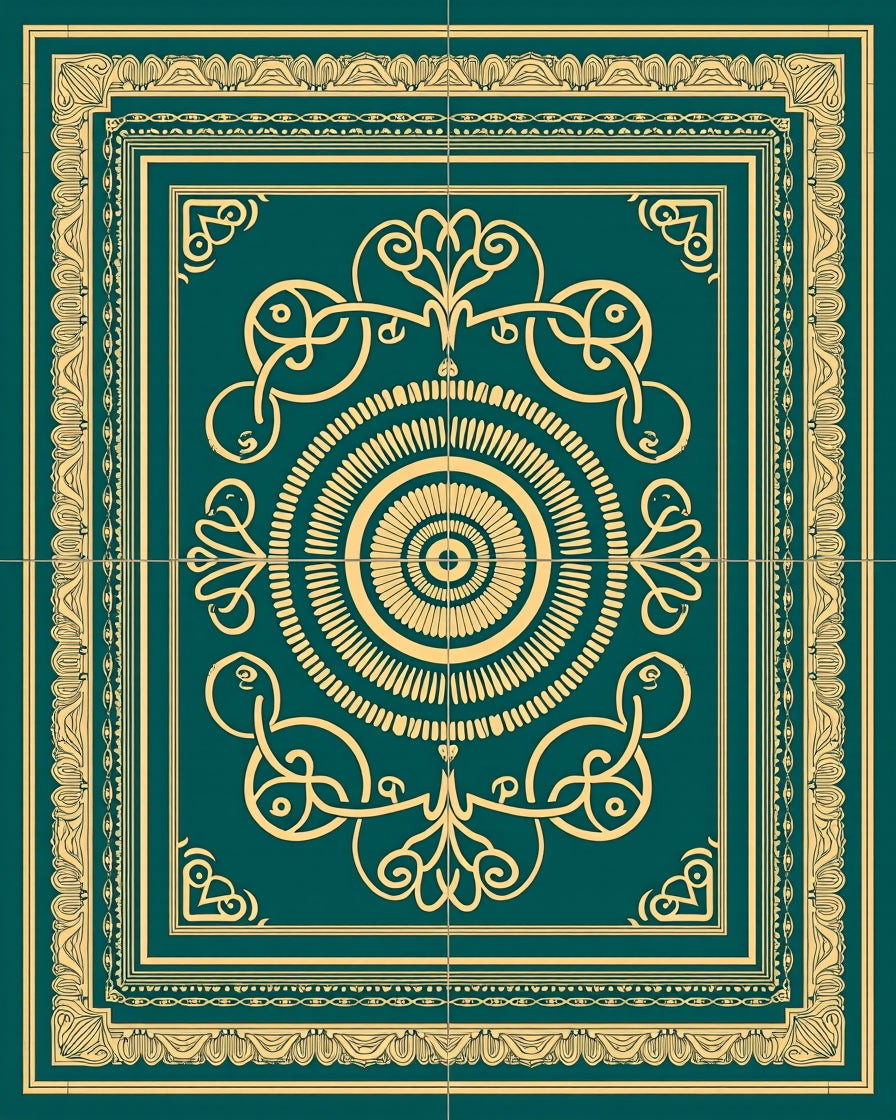 Deep Teal Gold Medallion Panel Rug