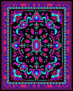 Vibrant Magenta Blue Floral Mandala Rug