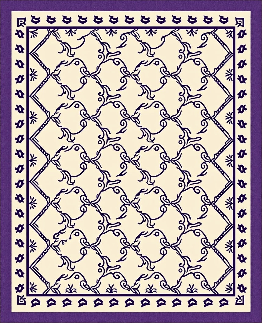 Elegant Ivory Lattice Purple Border Rug