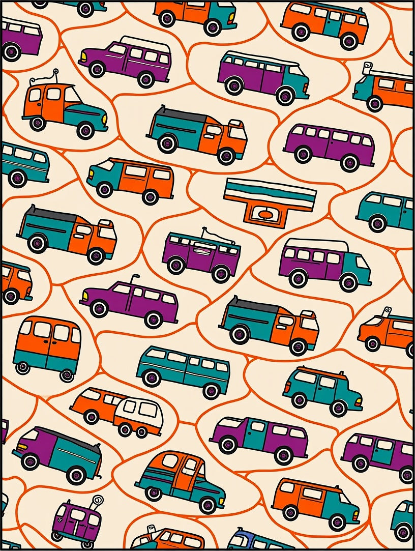 Retro Orange Teal Van Caravan Rug