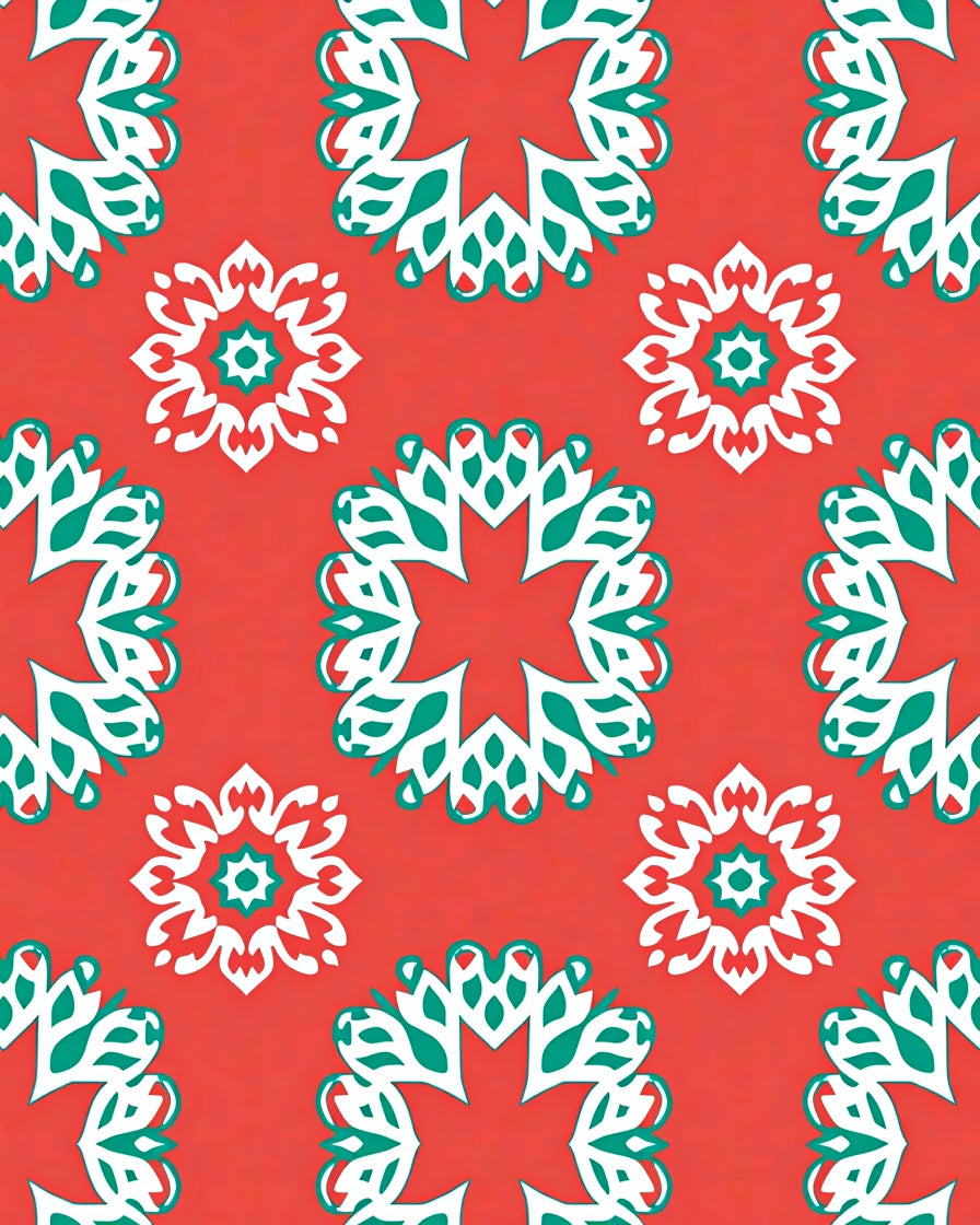 Coral Red Floral Medallion Arrangement Rug