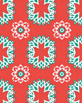 Coral Red Floral Medallion Arrangement Rug