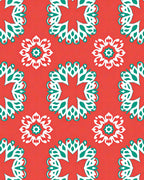 Coral Red Floral Medallion Arrangement Rug