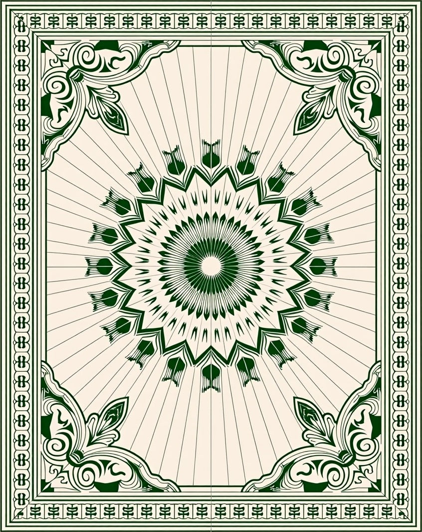 Dark Green Sunburst Mandala Medallion Rug